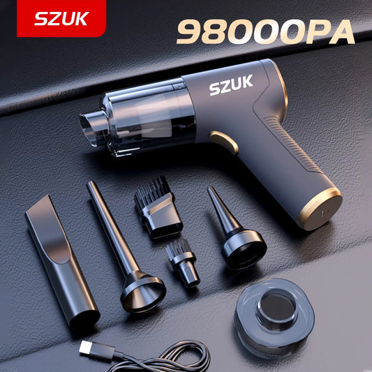 Szuk 98,000PA Car Vacuum Cleaner – Mini Portable Wireless Cleaning Machine with Strong Suction, USB Rechargeable, Handheld for Car & Home